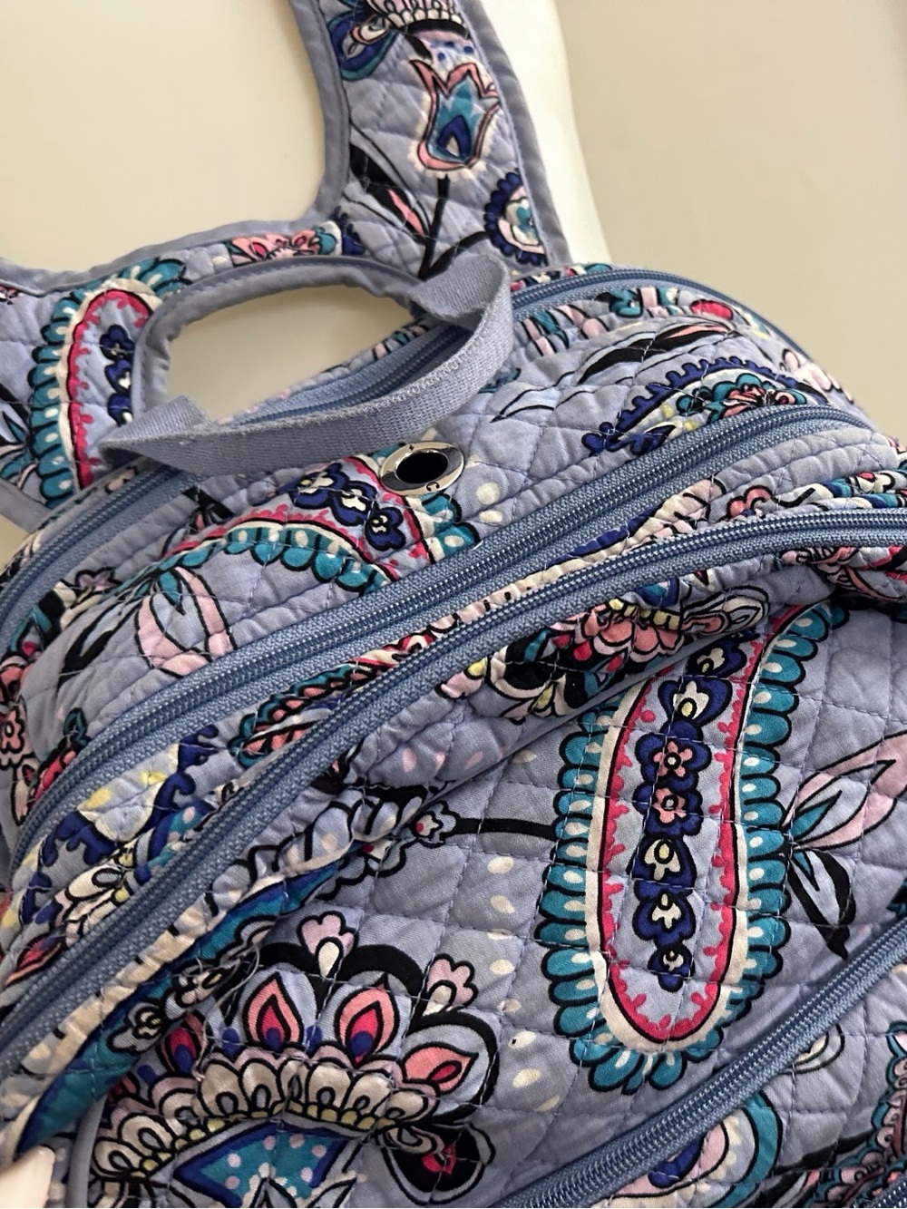 Vera Bradley Quilted Paisley Light Blue Purple Backpack Granola School Baby Bag - Picture 11 of 15